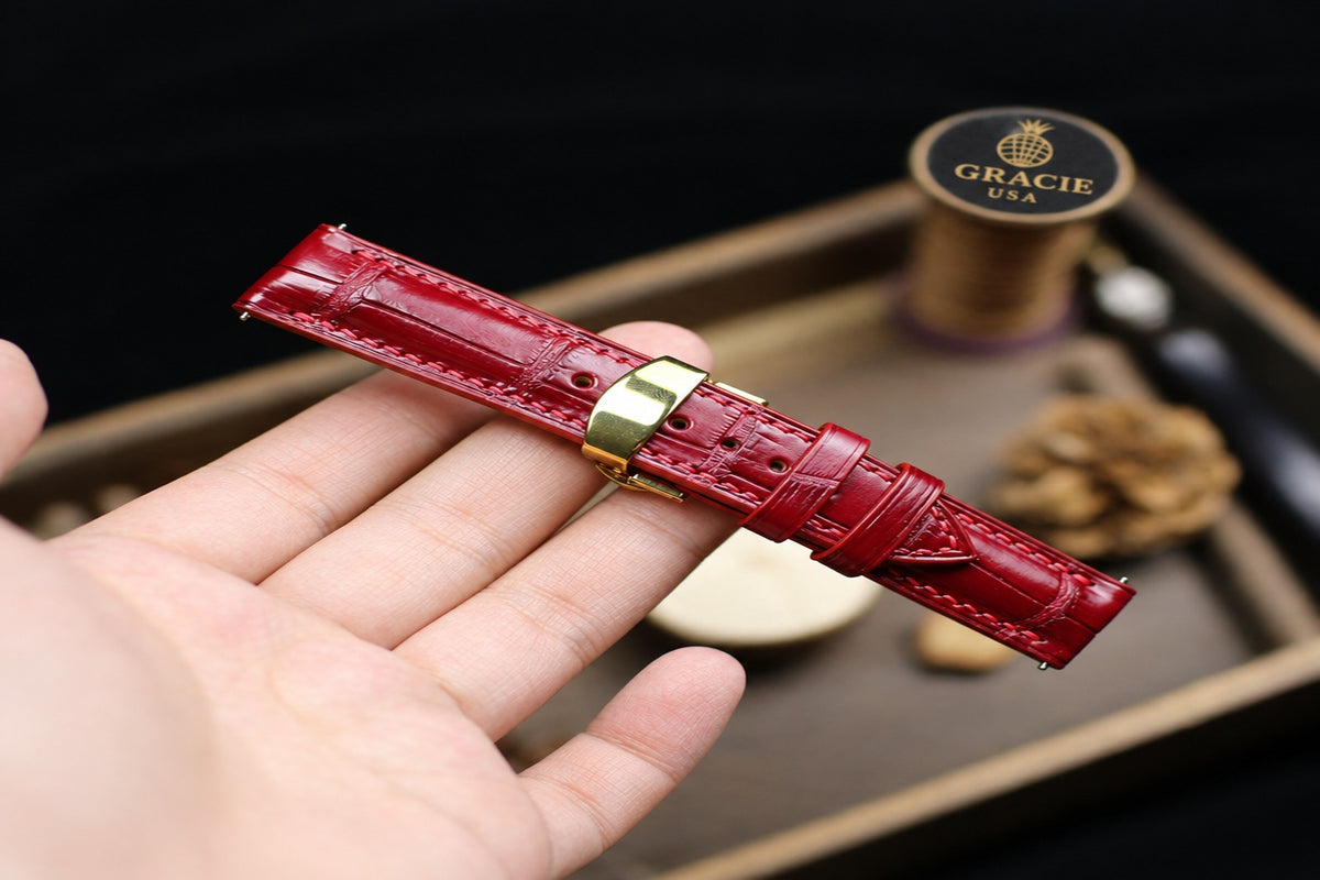 oxblood red alligator leather watch strap – photo 2