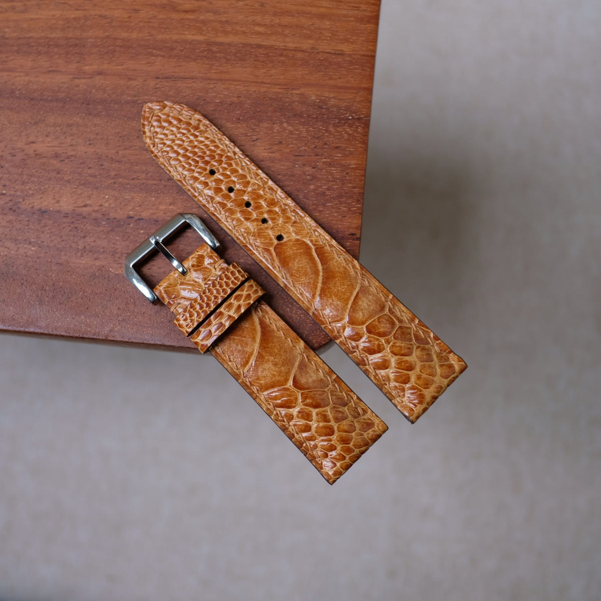 golden yellow ostrich leather watch strap – photo 2
