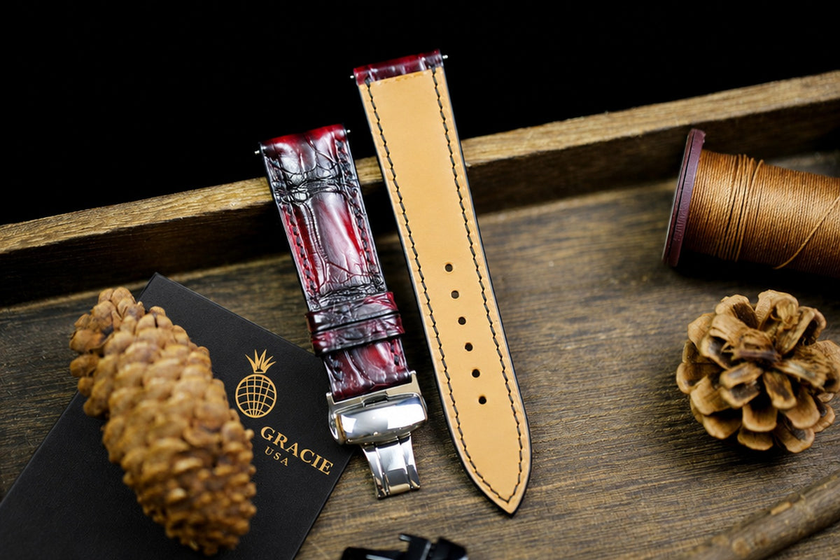 red & black alligator leather watch strap – photo 2
