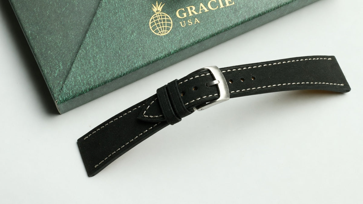 black nubuck leather watch strap – photo 2