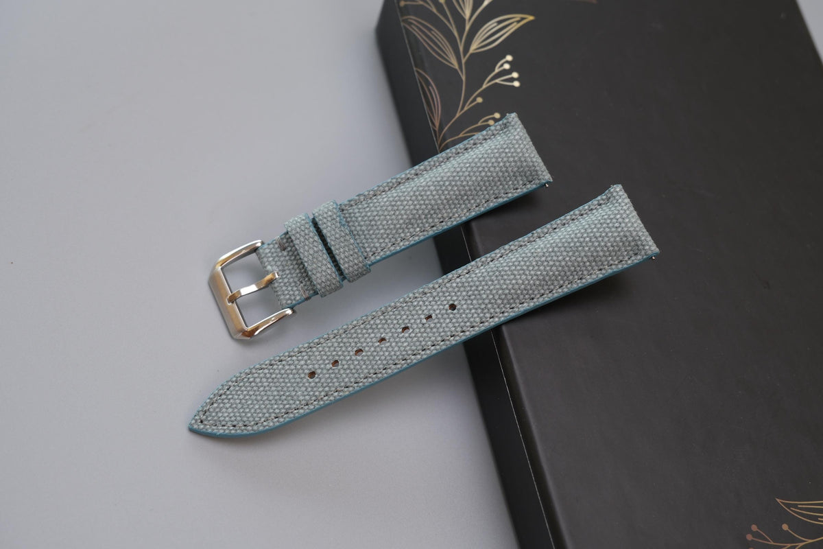 light blue gray canvas leather watch strap – photo 2