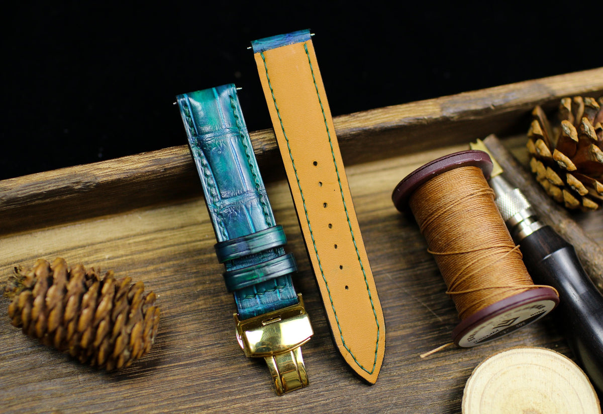 teal alligator leather watch strap – photo 2