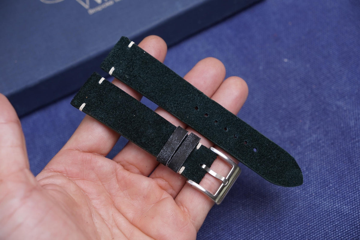 dark green nubuck leather watch strap – photo 2