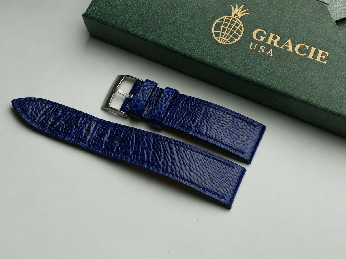 blue ostrich leather watch strap – photo 2