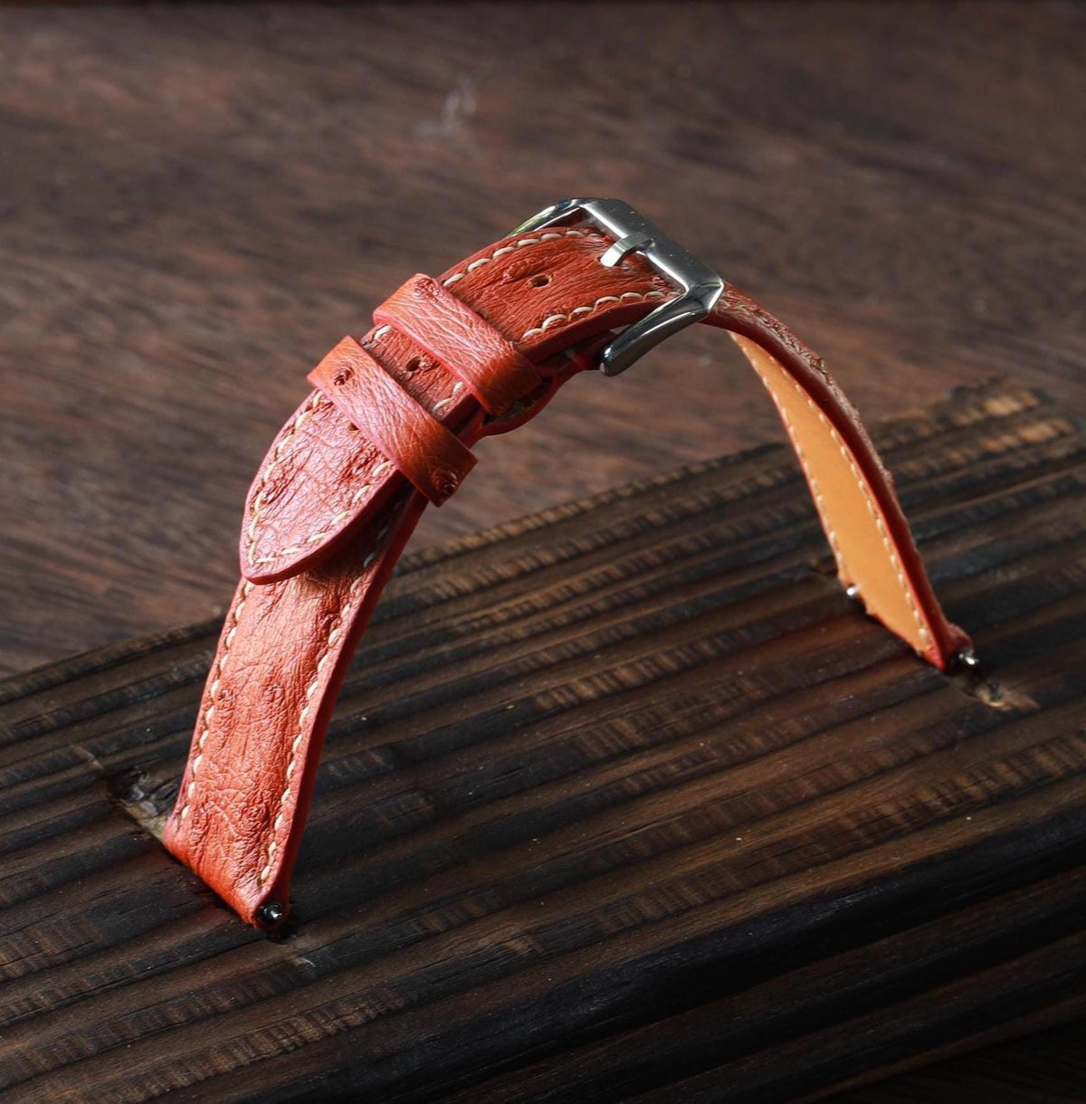 wine red ostrich leather watch strap – photo 2