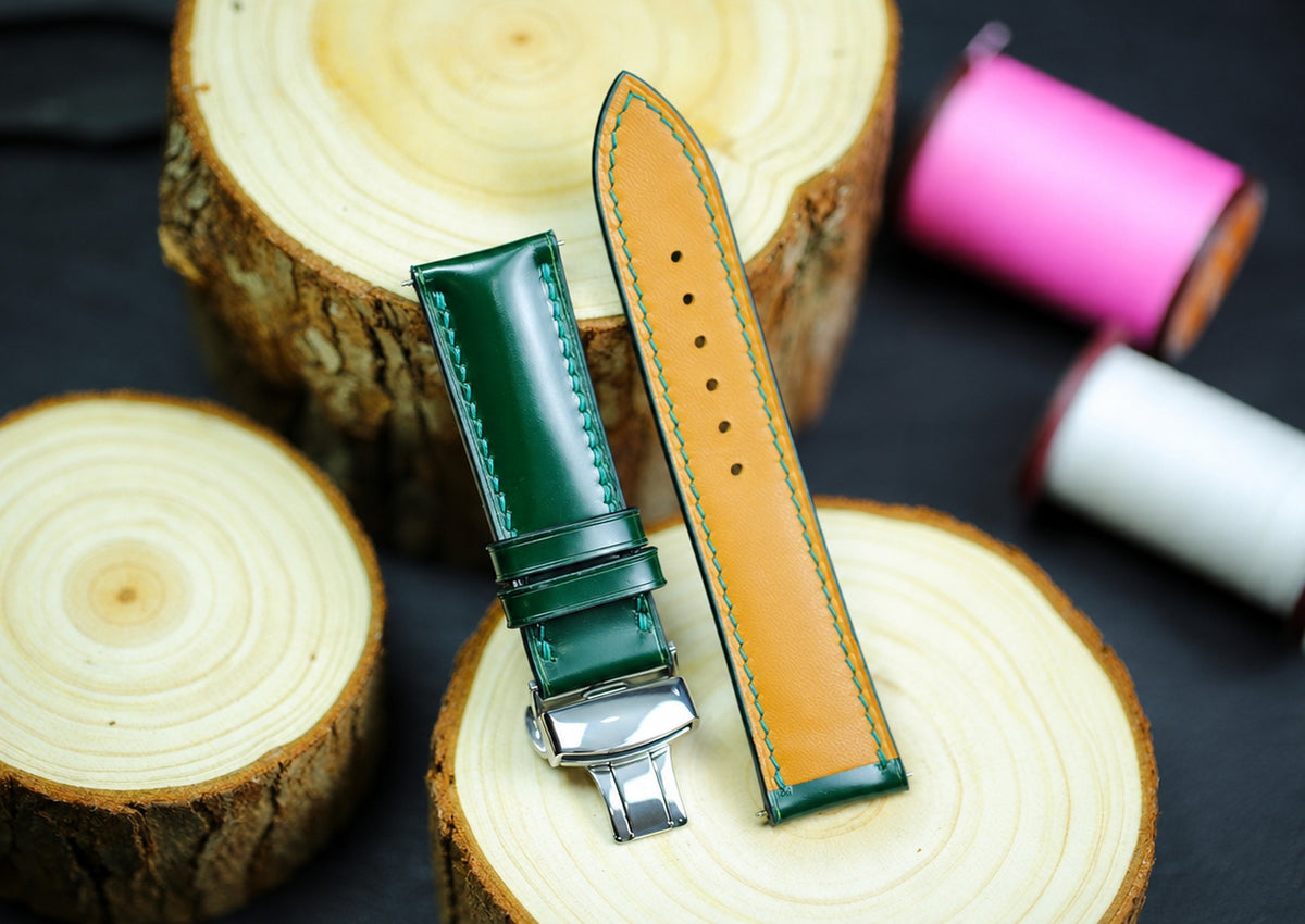 emerald green & green shell cordovan leather watch strap – photo 2