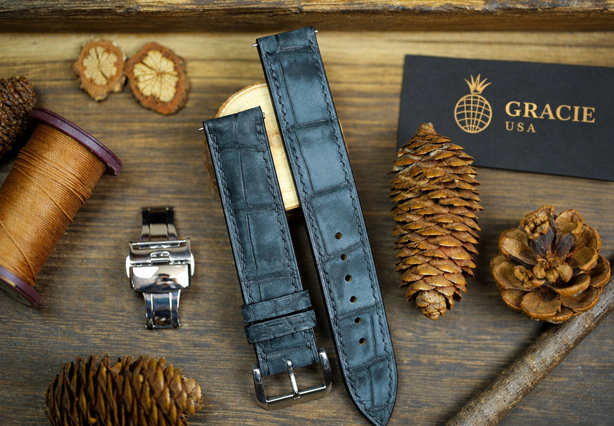 waxy black alligator leather watch strap – photo 2