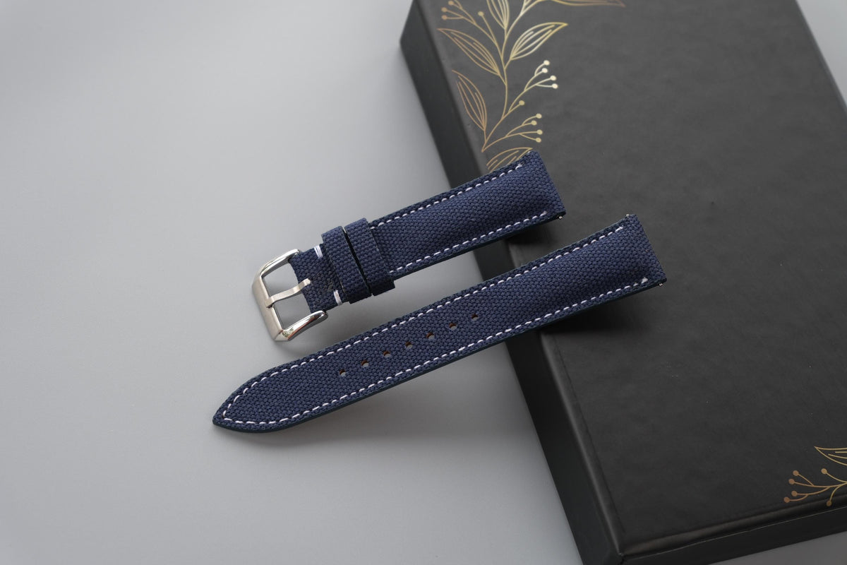 dark blue canvas leather watch strap – photo 2