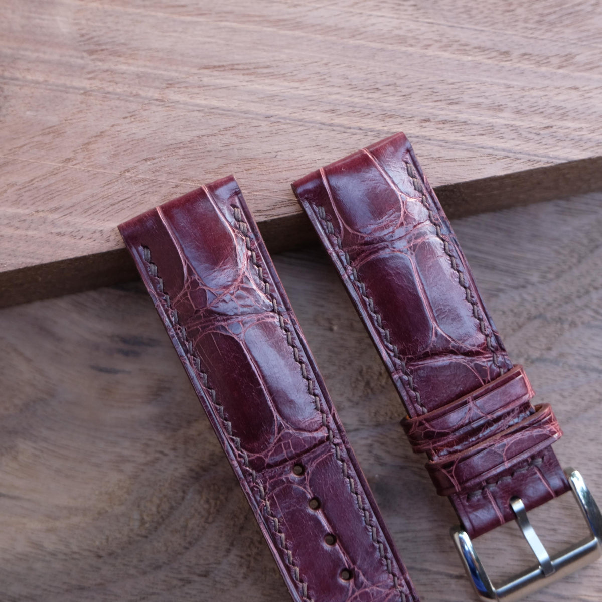 burgundy alligator leather watch strap – photo 2