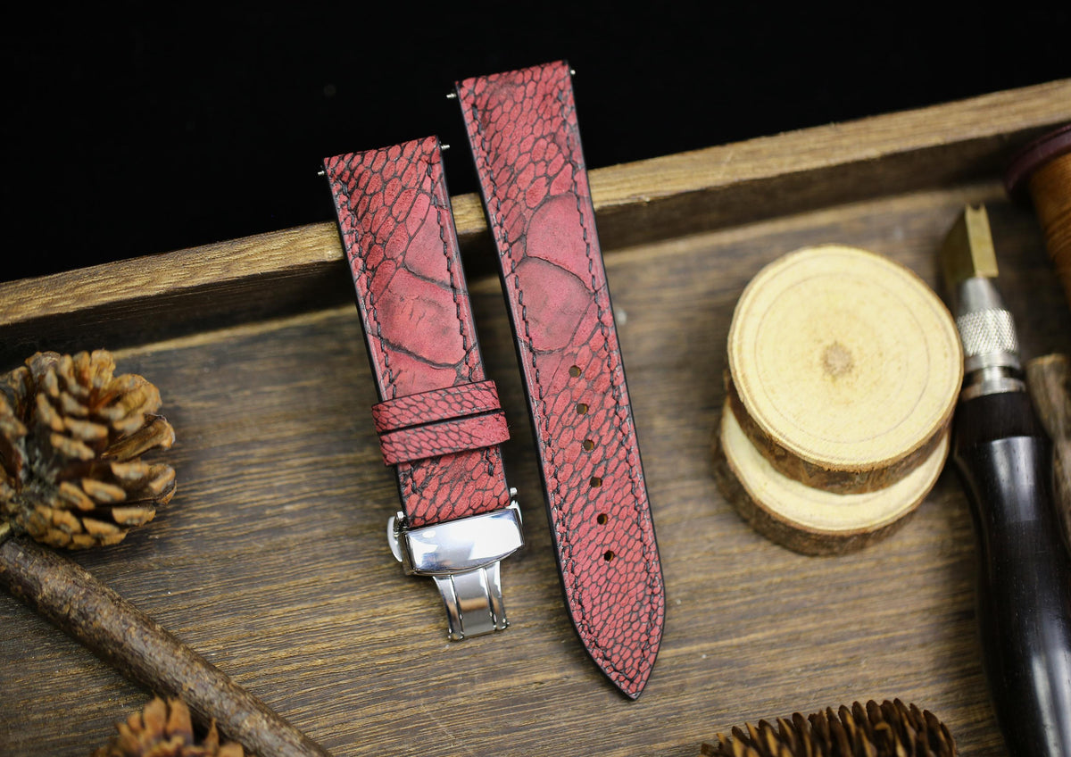 oxblood ostrich leg leather watch strap – photo 2