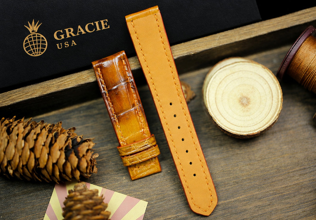 faded tan brown alligator leather watch strap – photo 2