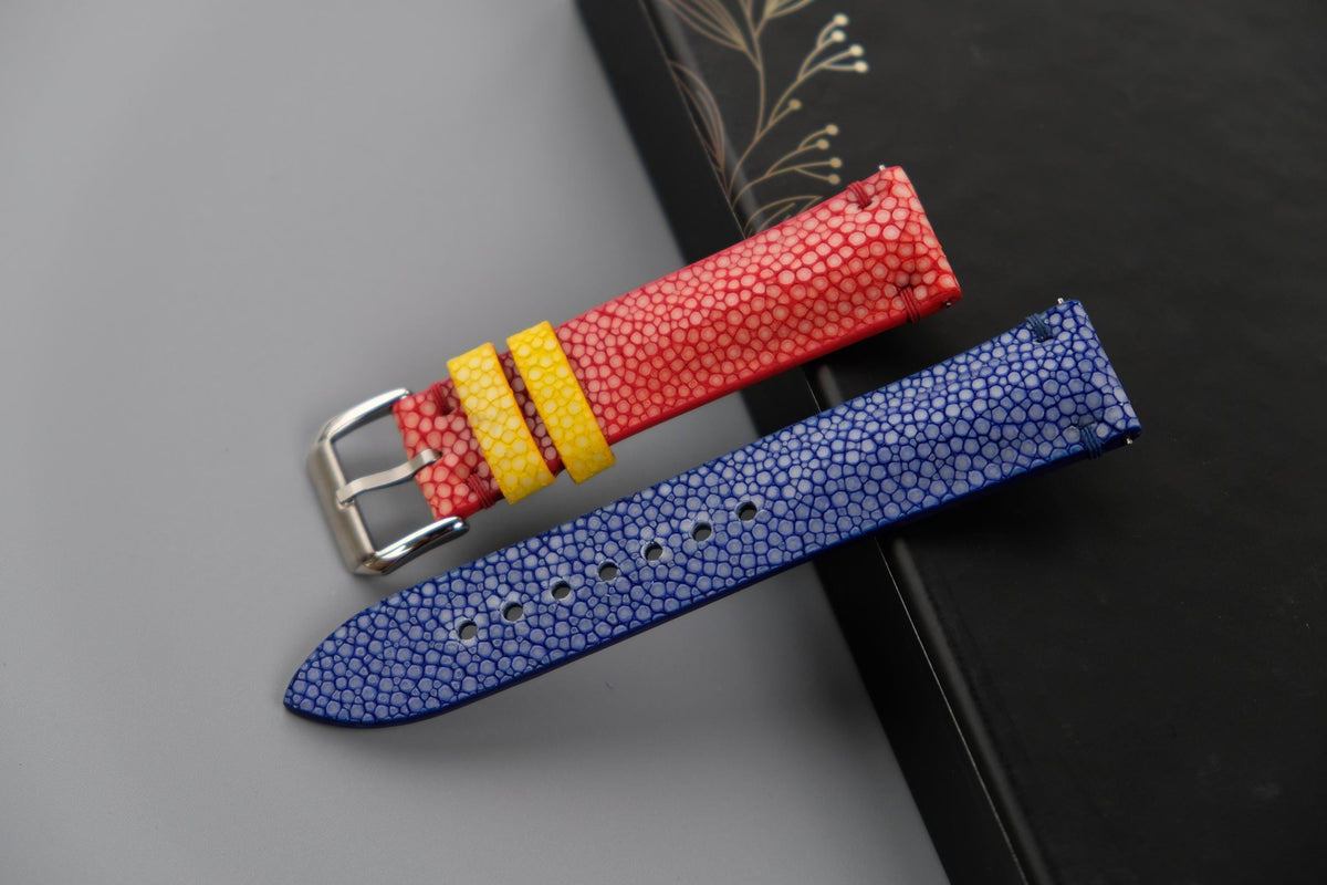 blue & red stingray leather watch strap – photo 2