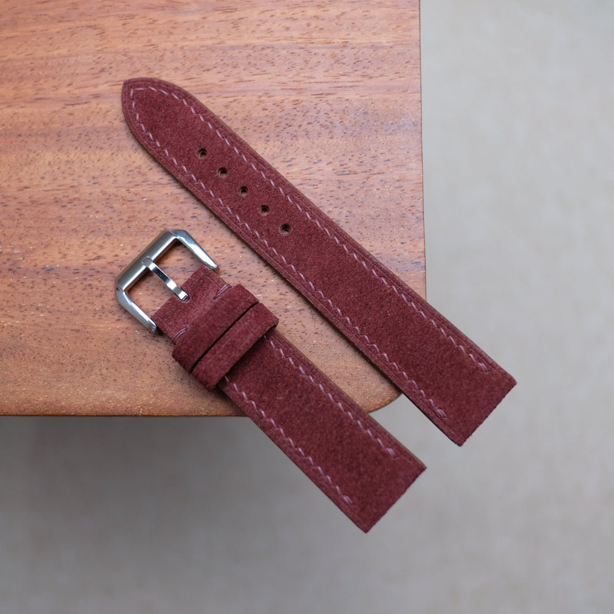 burgundy suede leather watch strap – photo 2