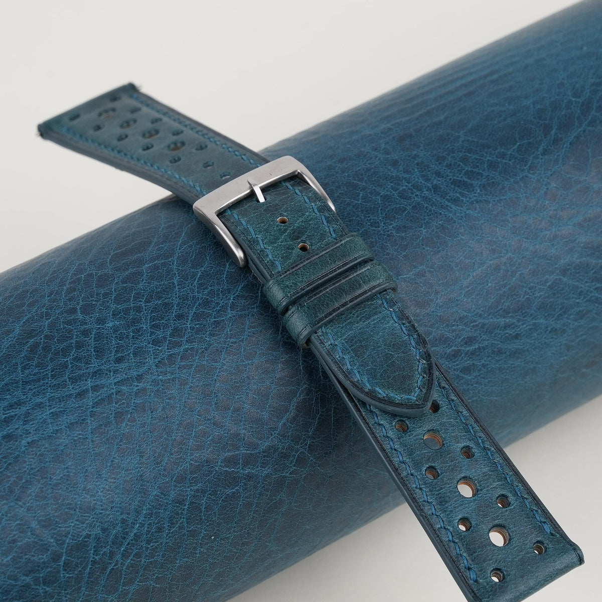 aqua blue waxed leather watch strap – photo 2
