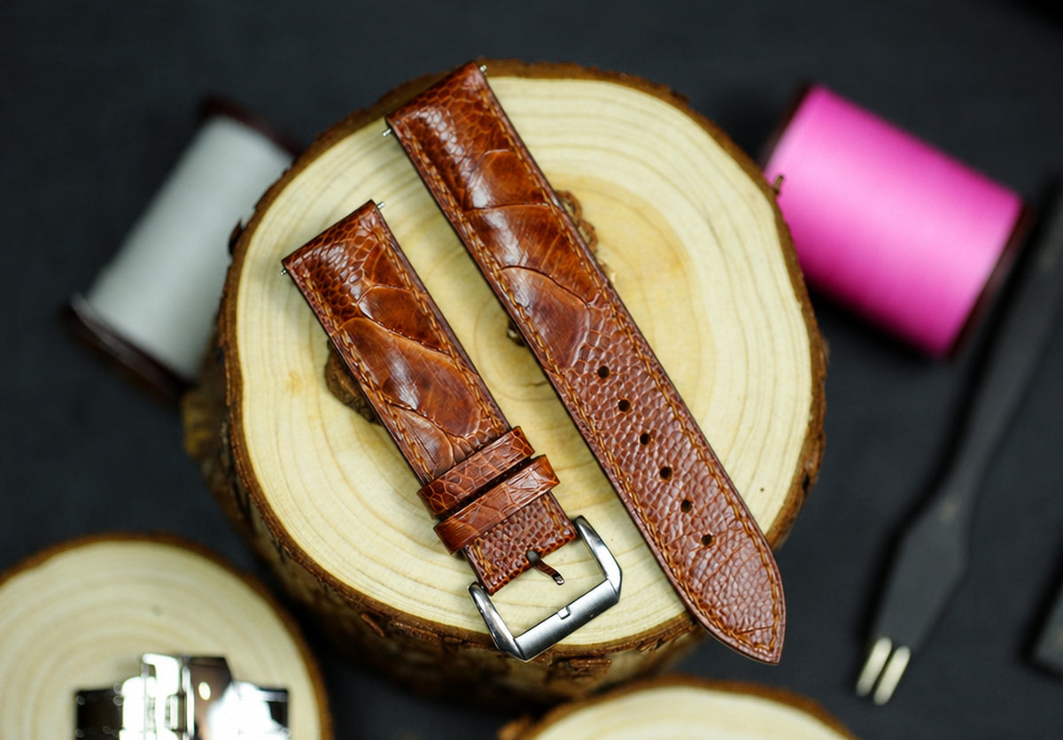 brown & tan ostrich leg leather watch strap – photo 2