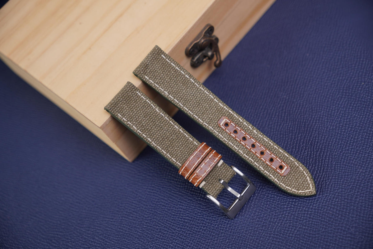 olive canvas leather watch strap – photo 2