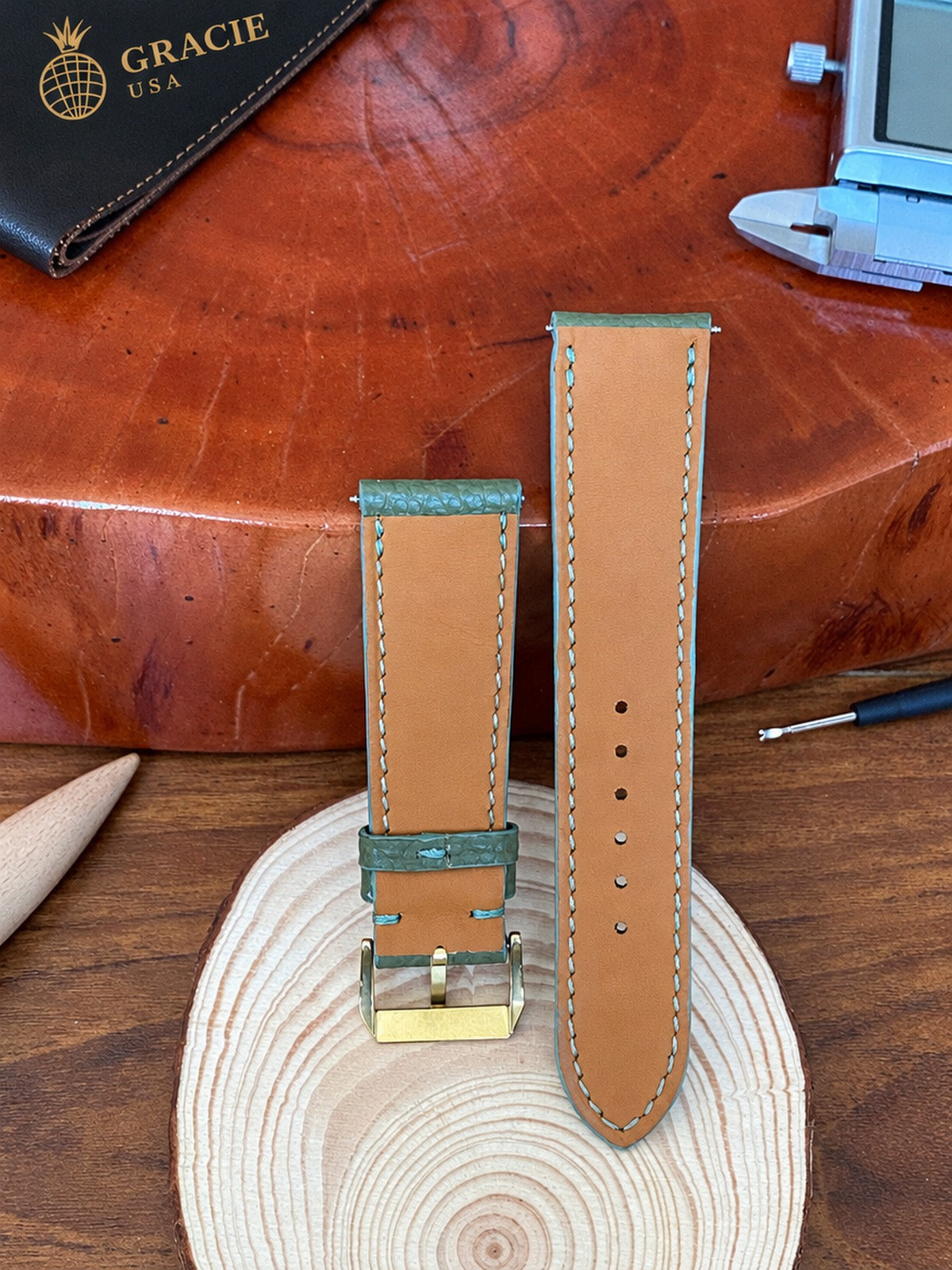green togo leather watch strap – photo 2
