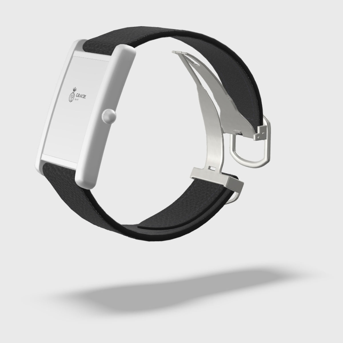 black epsom single folding leather watch strap, 3D preview