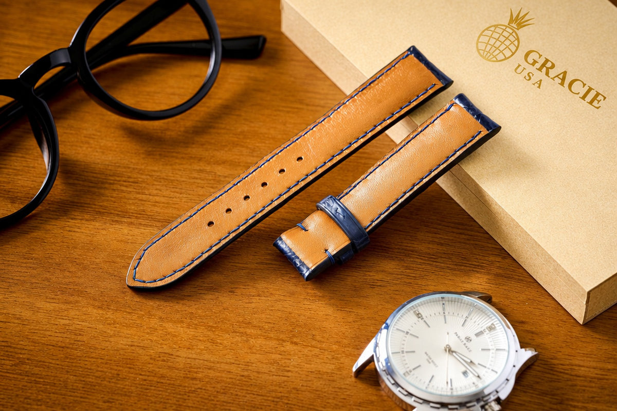 navy blue alligator leather watch strap – photo 2