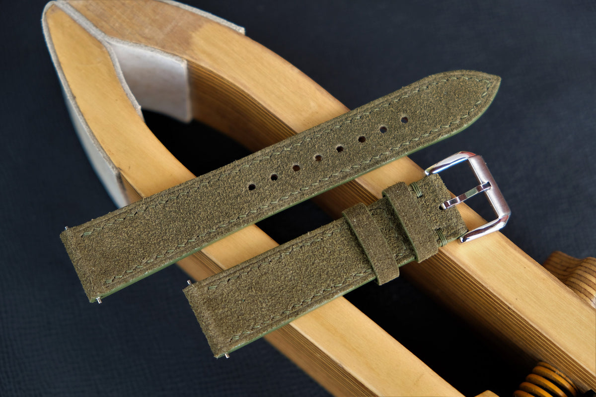 olive suede leather watch strap – photo 3