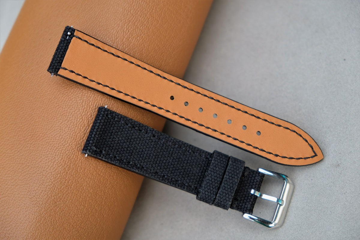 black canvas leather watch strap – photo 3