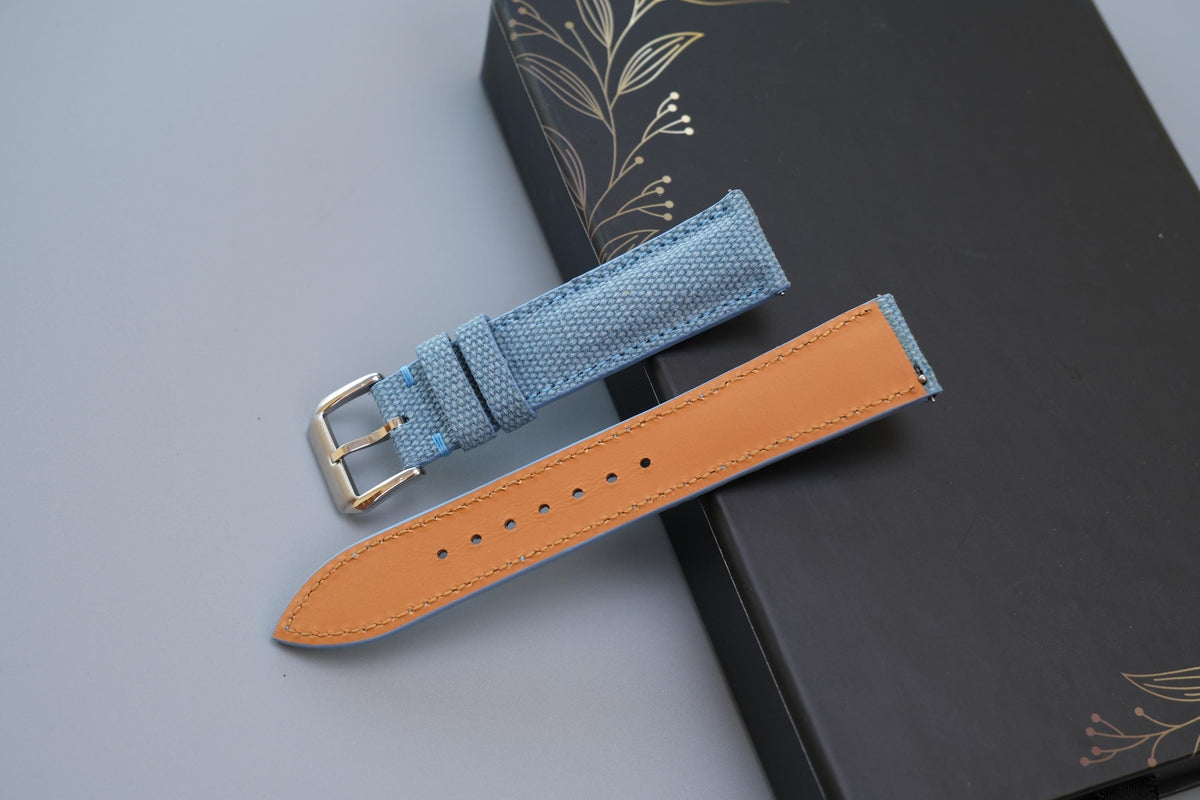 light blue canvas leather watch strap – photo 3