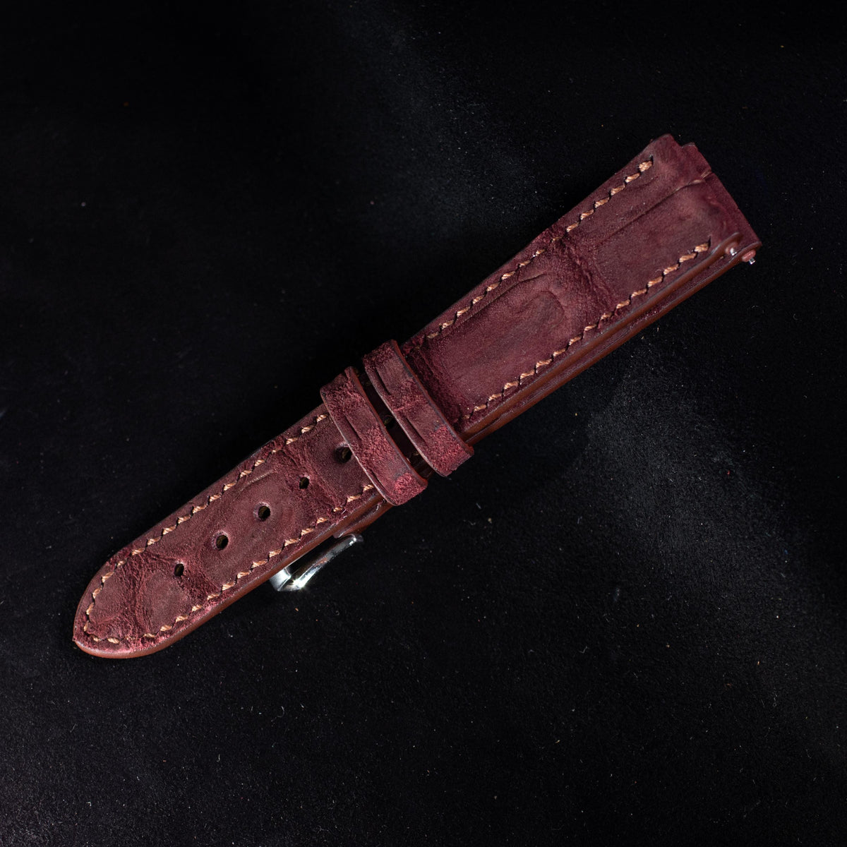 burgundy nubuck leather watch strap – photo 3