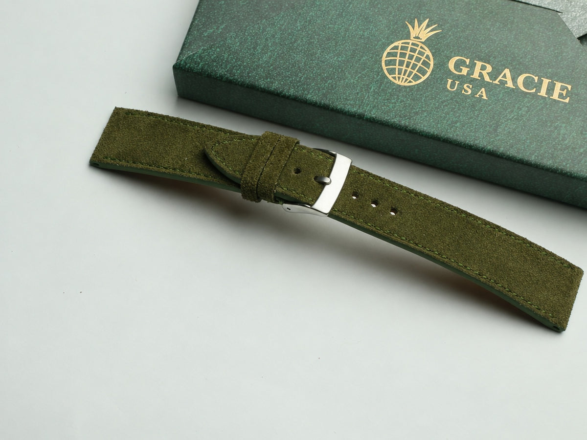 olive green suede leather watch strap – photo 3