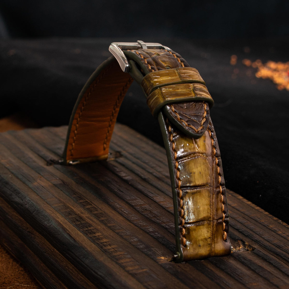 patina honey alligator leather watch strap – photo 3