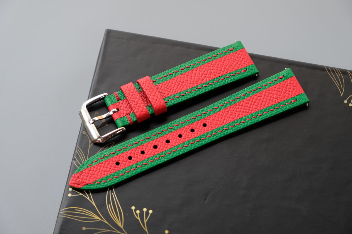 green & red epsom leather watch strap – photo 3