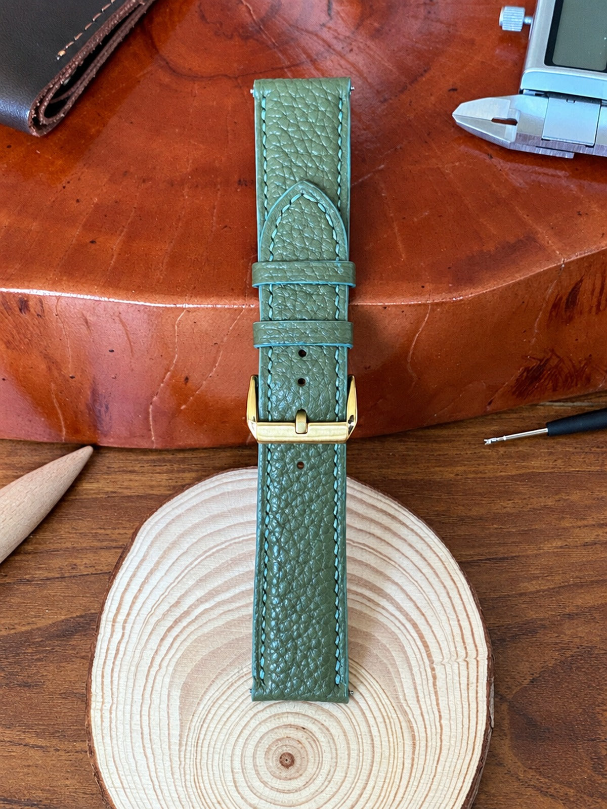 green togo leather watch strap – photo 3