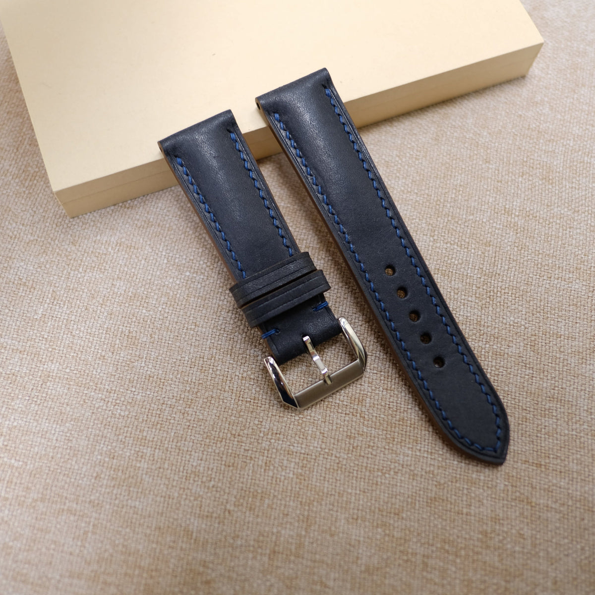 dark navy & tan pueblo leather watch strap – photo 3