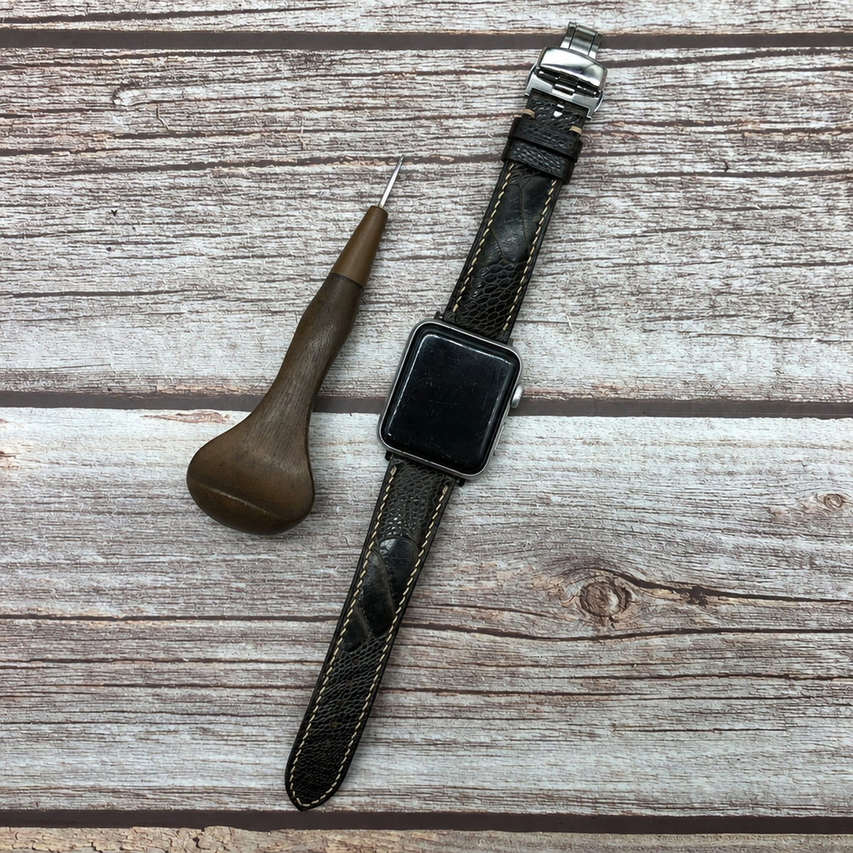 brown ostrich leg leather watch strap – photo 3