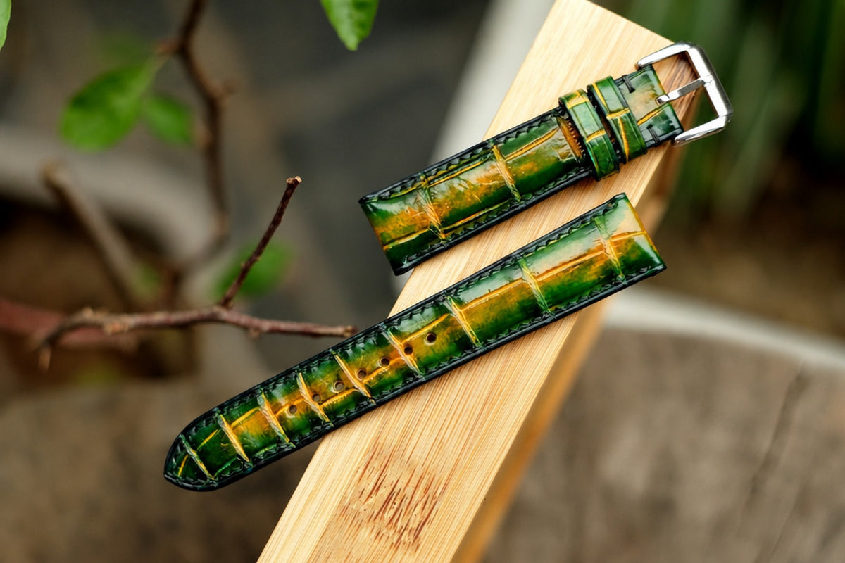 patina tan green alligator leather watch strap – photo 3