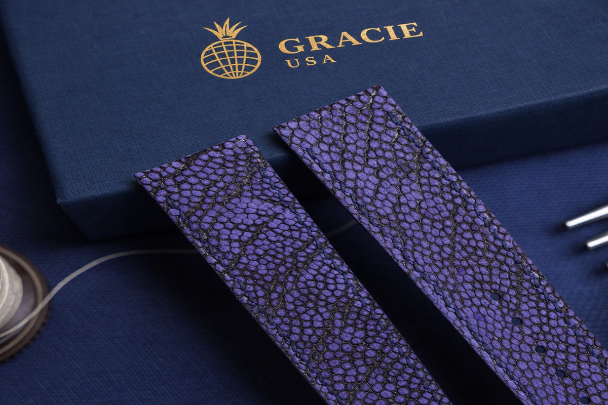 purple ostrich leg leather watch strap – photo 3
