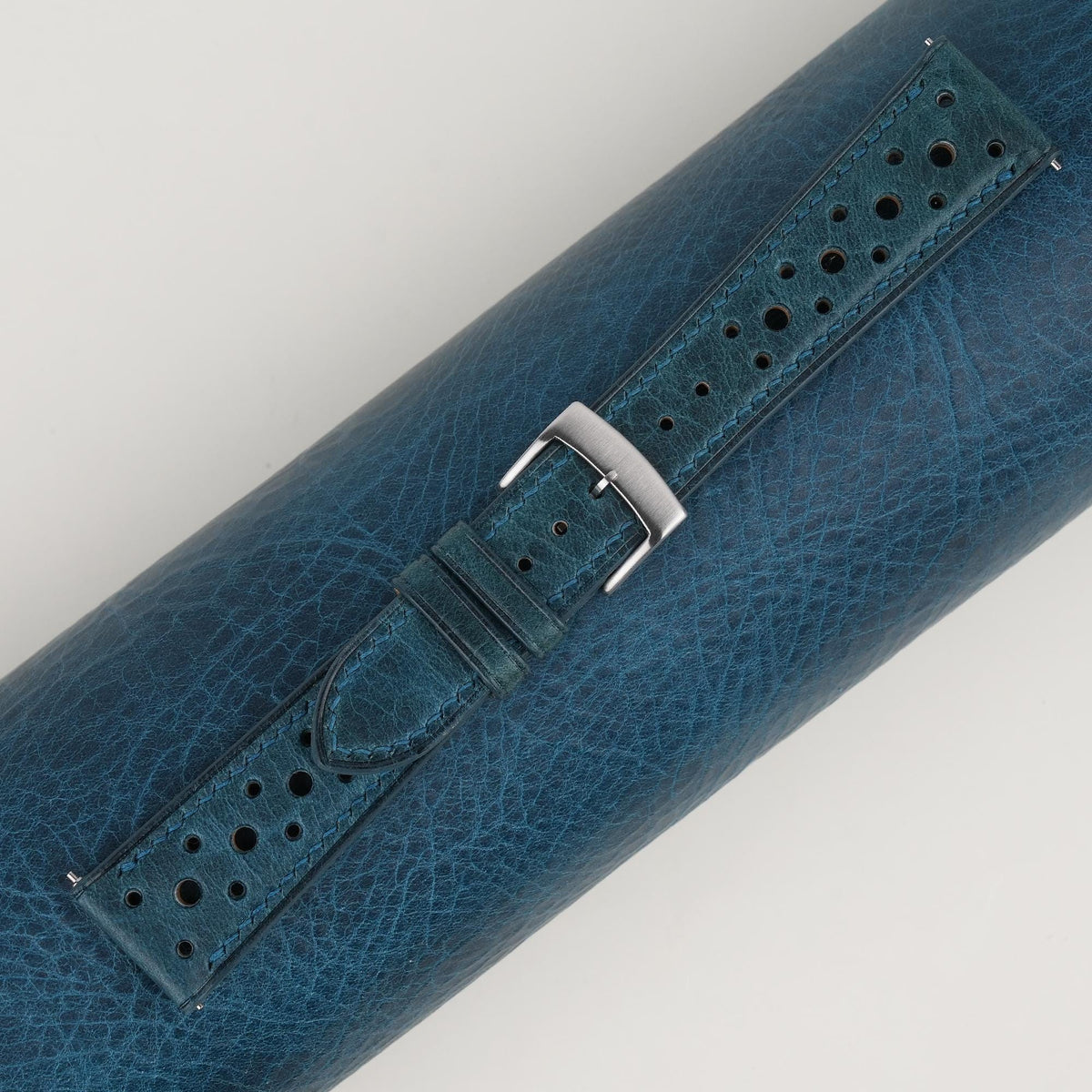 aqua blue waxed leather watch strap – photo 3