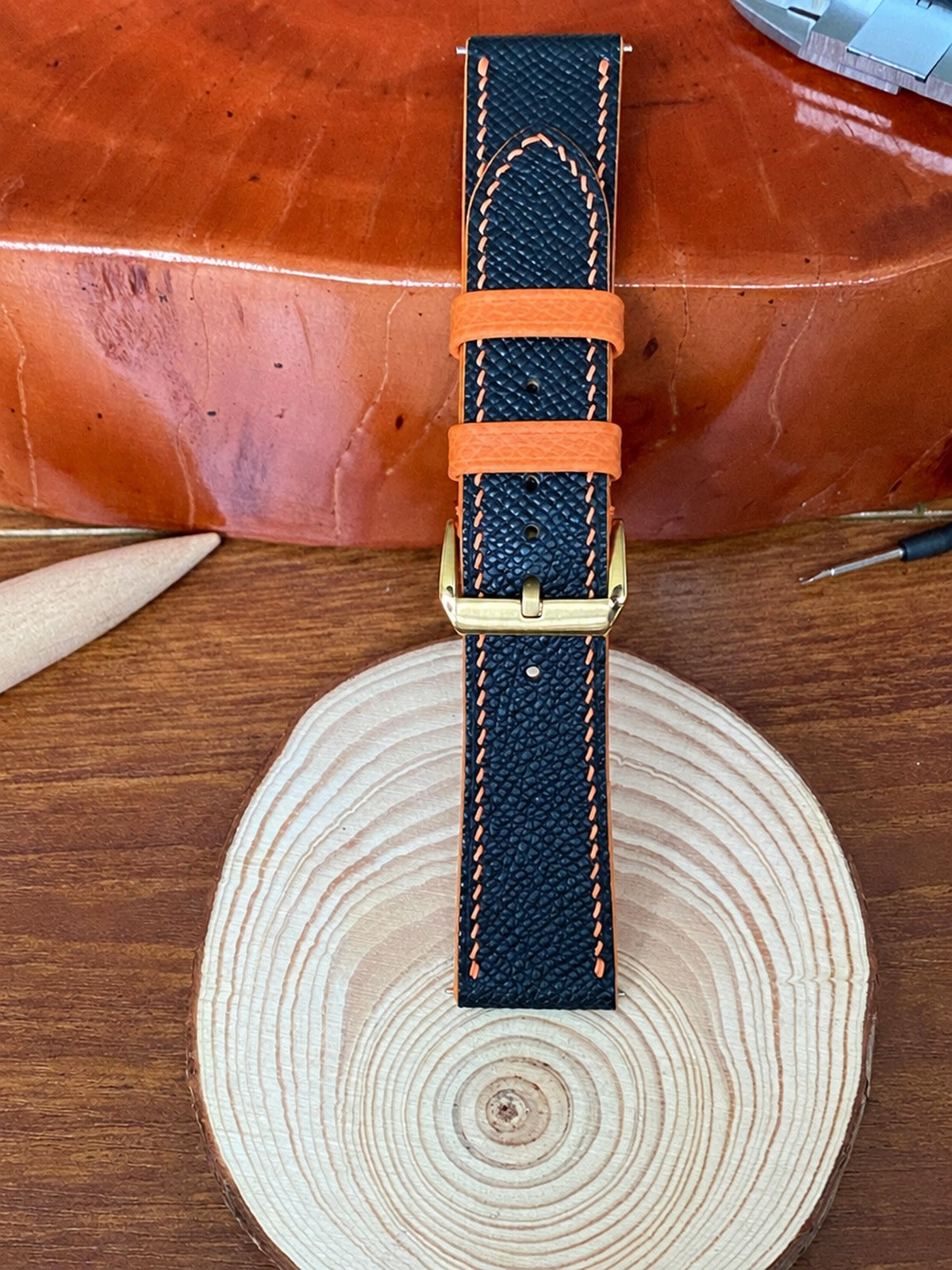 black & orange epsom leather watch strap – photo 3