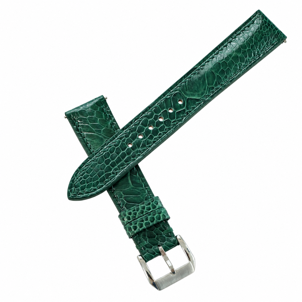 Padded Green Ostrich Leg Leather Watch Strap