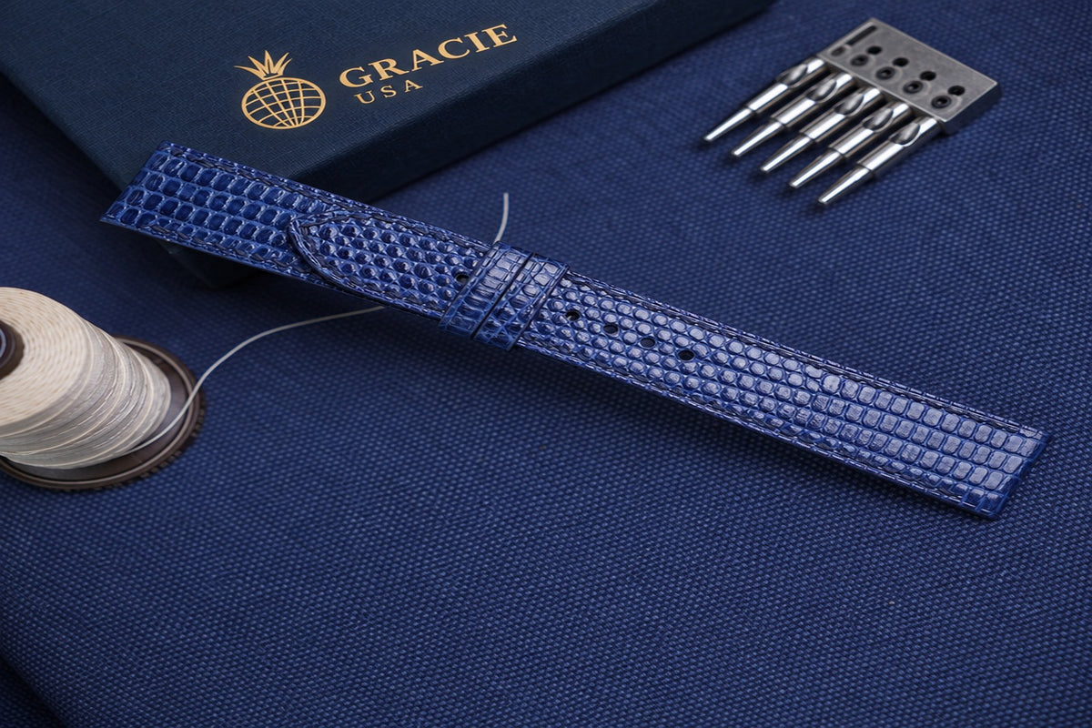 blue navy lizard leather watch strap – photo 3