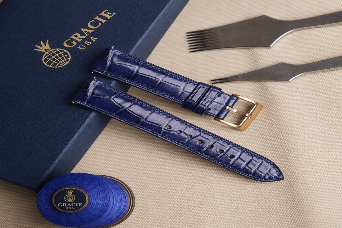 blue navy alligator leather watch strap – photo 3