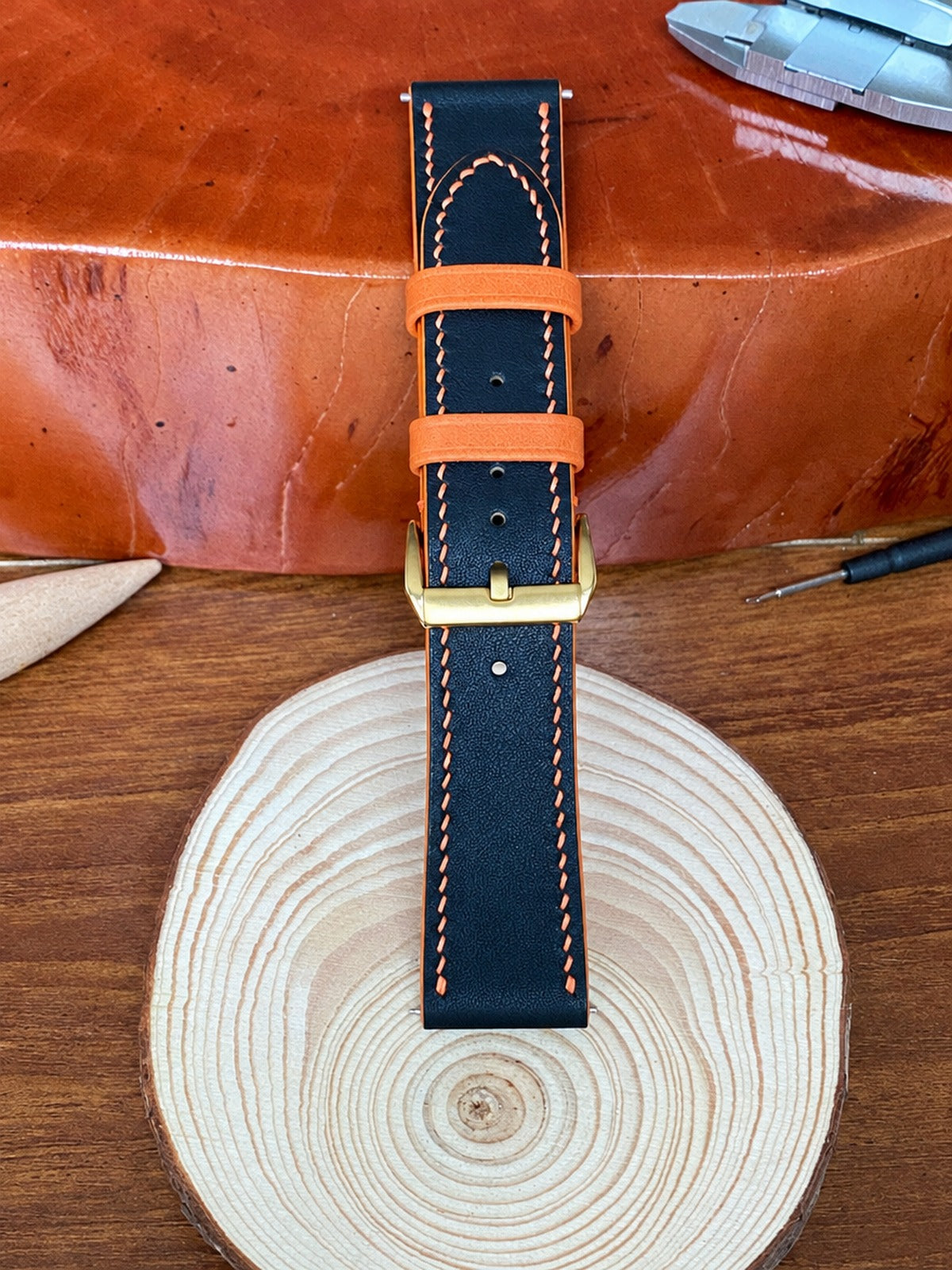 black & orange swift leather watch strap – photo 3