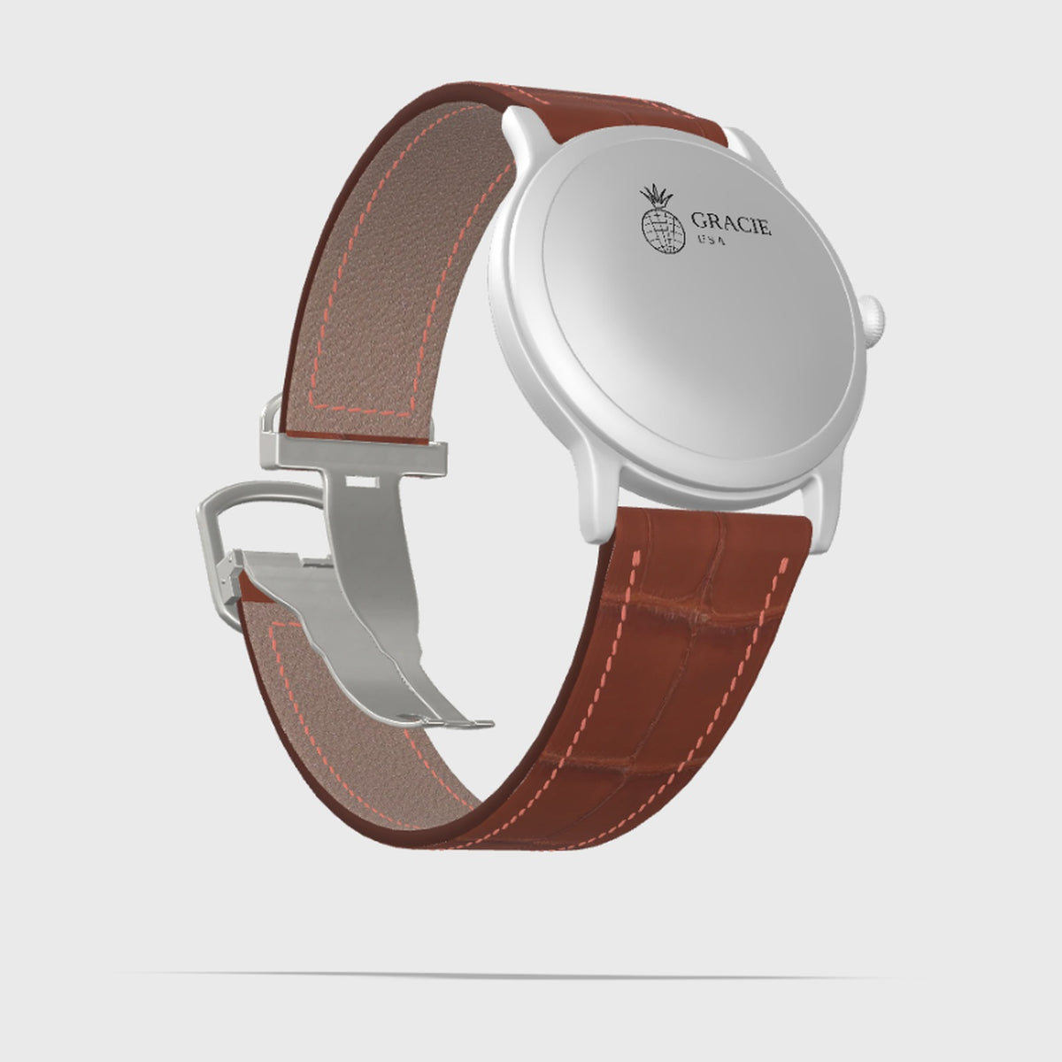 cognac alligator fixed 2 sides leather watch strap, 3D preview