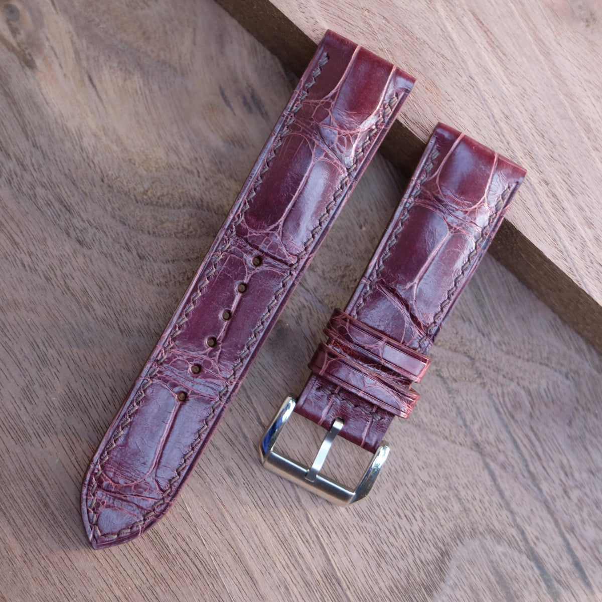 burgundy alligator leather watch strap – photo 4