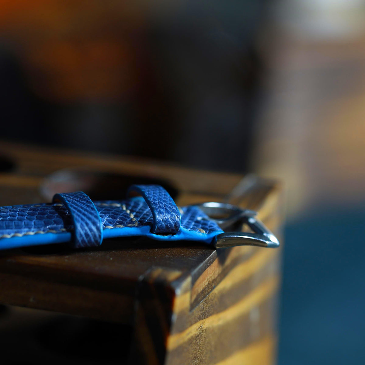 teal blue lizard leather watch strap – photo 4