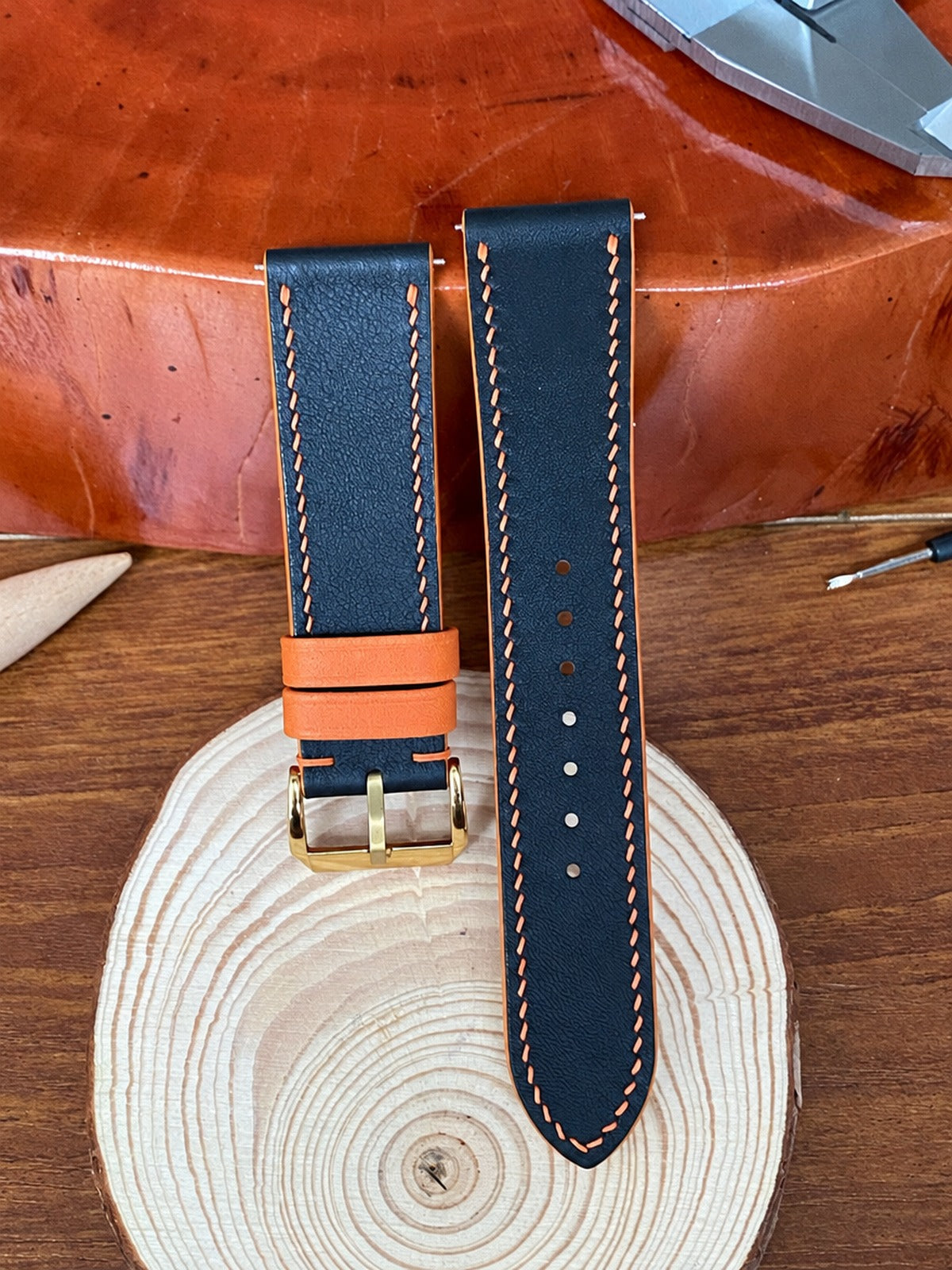 black & orange swift leather watch strap – photo 4