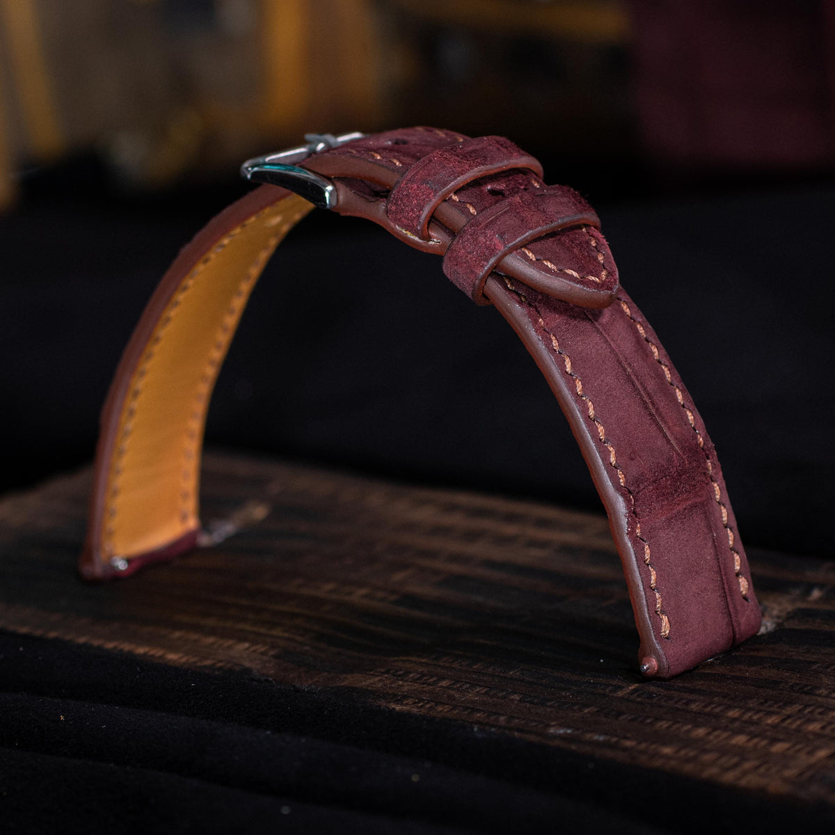 burgundy nubuck leather watch strap – photo 4