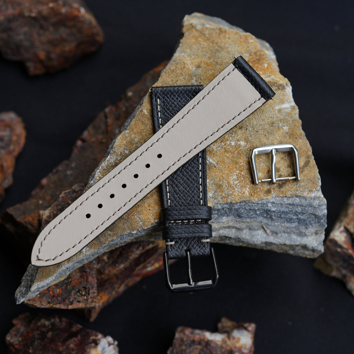 black ostrich leg leather watch strap – photo 3