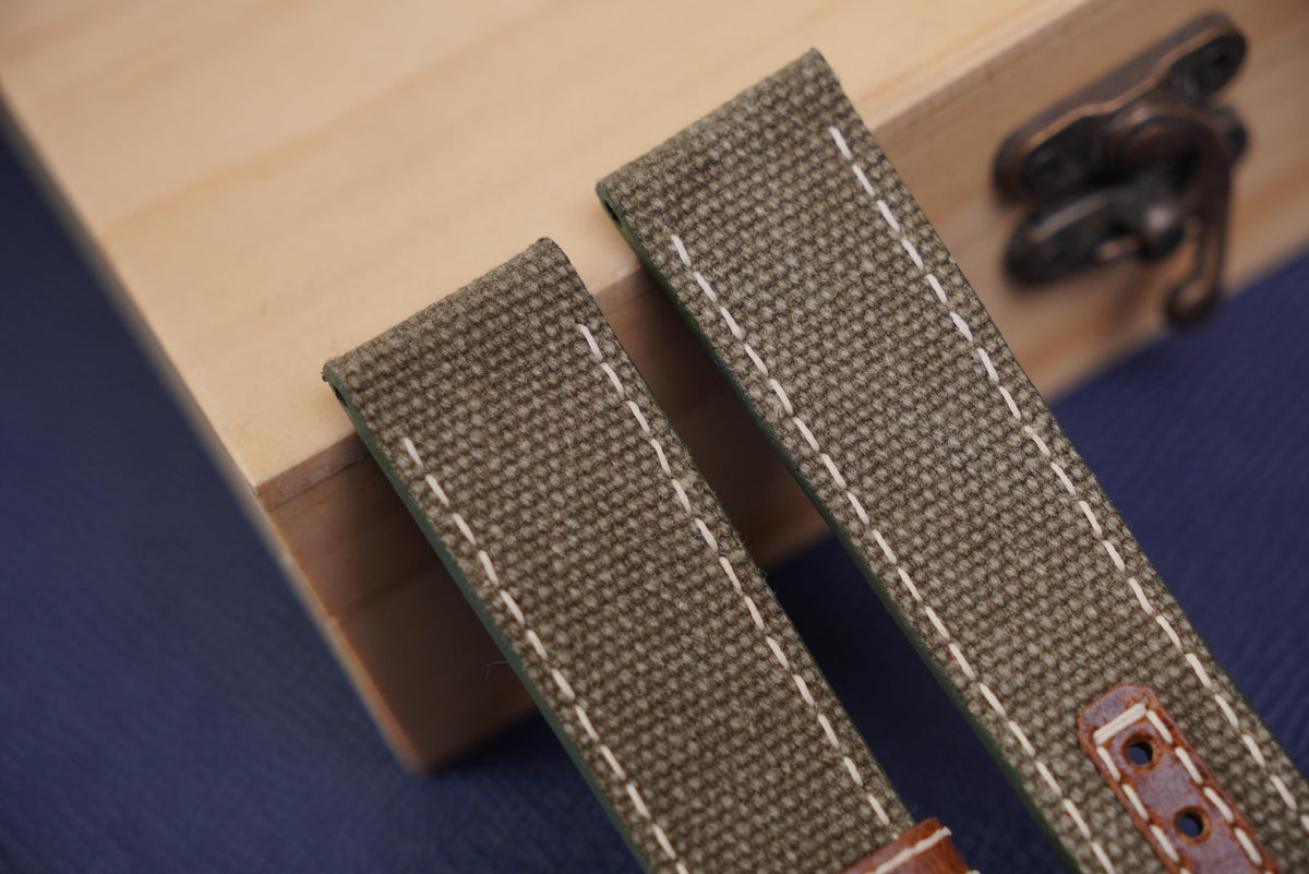 olive canvas leather watch strap – photo 4
