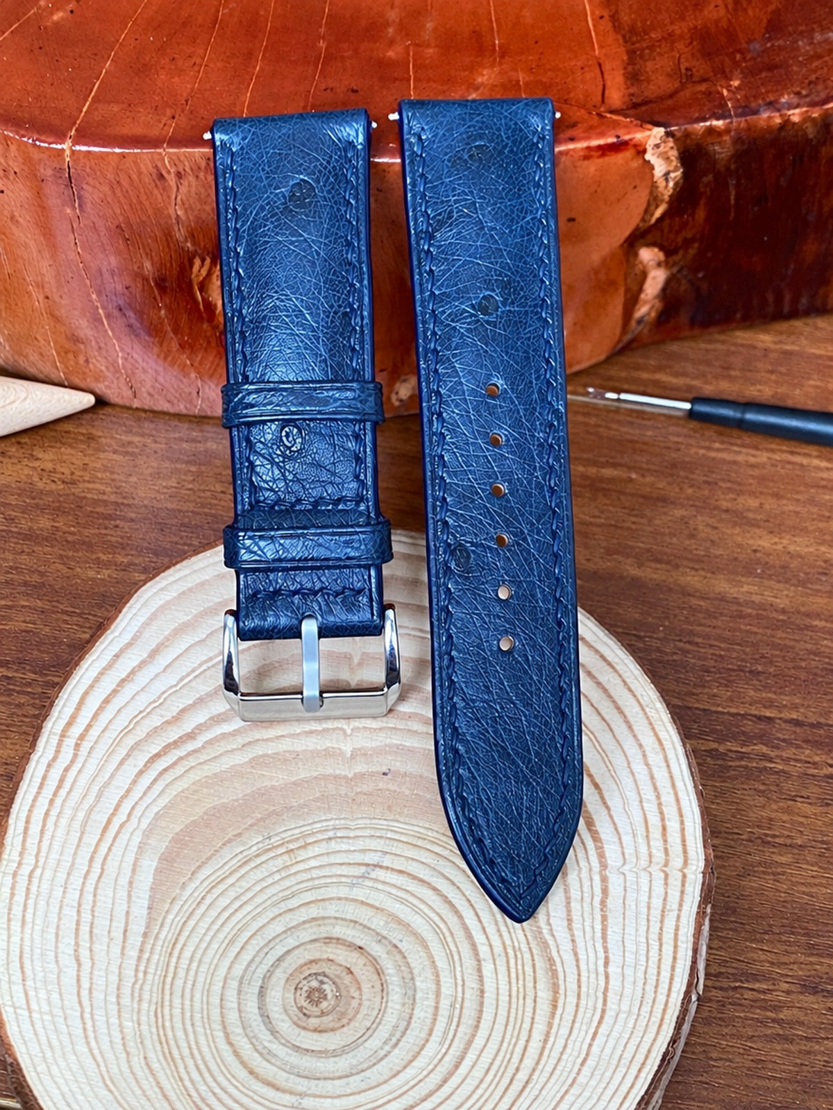 navy blue ostrich leather watch strap – photo 4