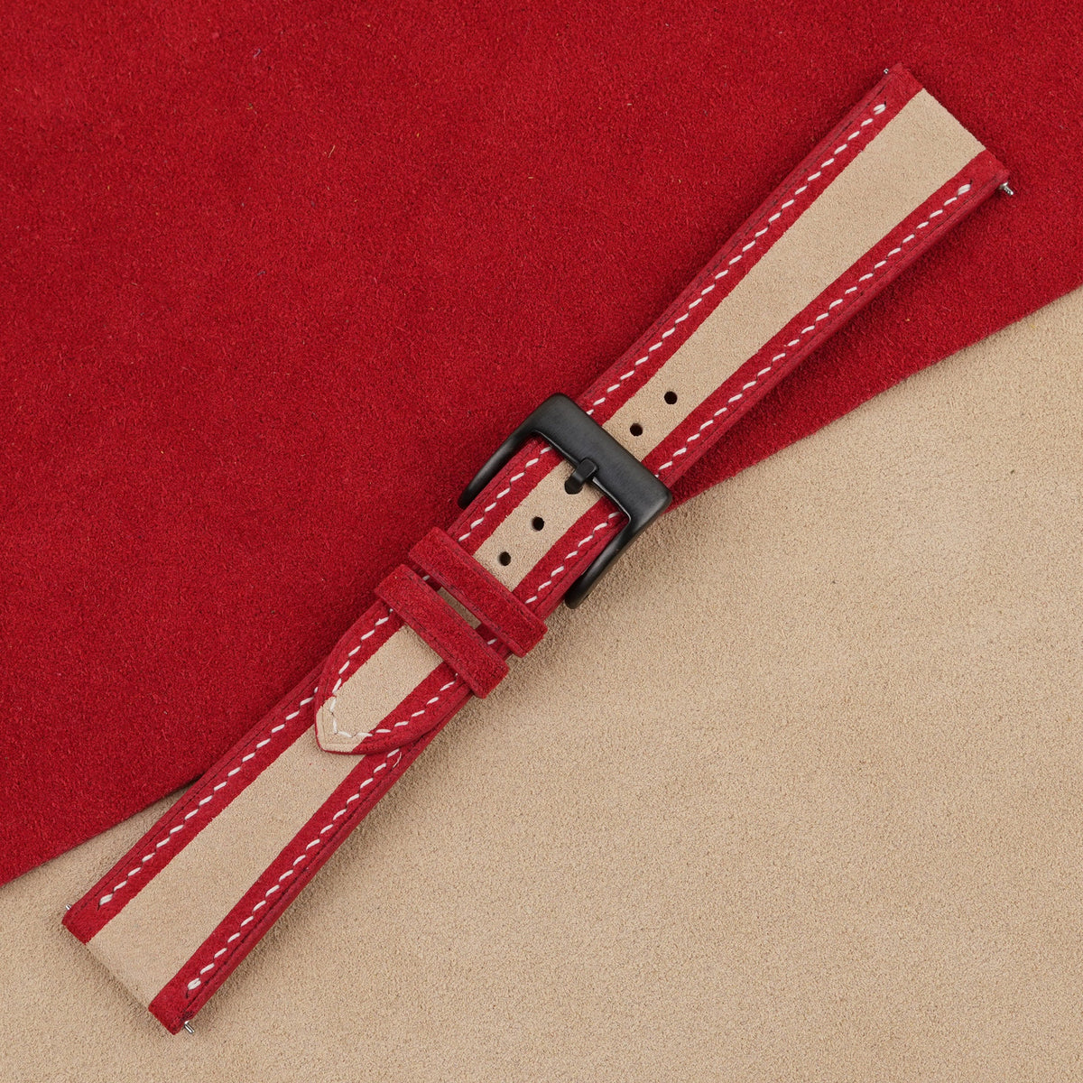 beige & red suede leather watch strap – photo 4